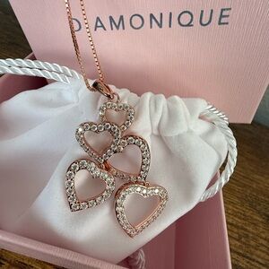 Diamonique Rose Gold Heart Pendant Necklace